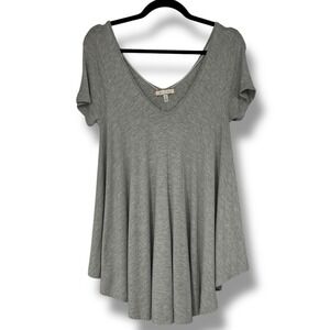 Eri + Ali Anthropologie Gray V-Neck Short Sleeve Babydoll Tunic Top XS B10373D